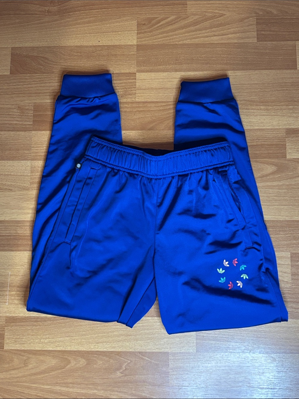 adidas Royal Blue Kids Joggers with Multicolor Trefoil Accents